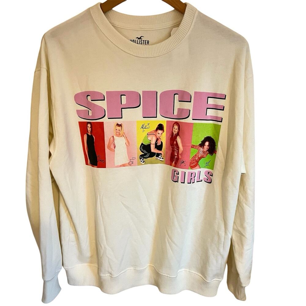 Spice Girls Hollister Sweatshirt 90s Y2K Crewneck Cream Oversized Womens Small